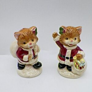 Vintage Otagiri Santa Cats Salt & Pepper Shakers Porcelain Hand Painted 3.5”tall